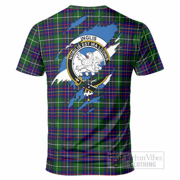 Inglis Clan Crest In Me Tartan T-Shirt Scotland Flag Style