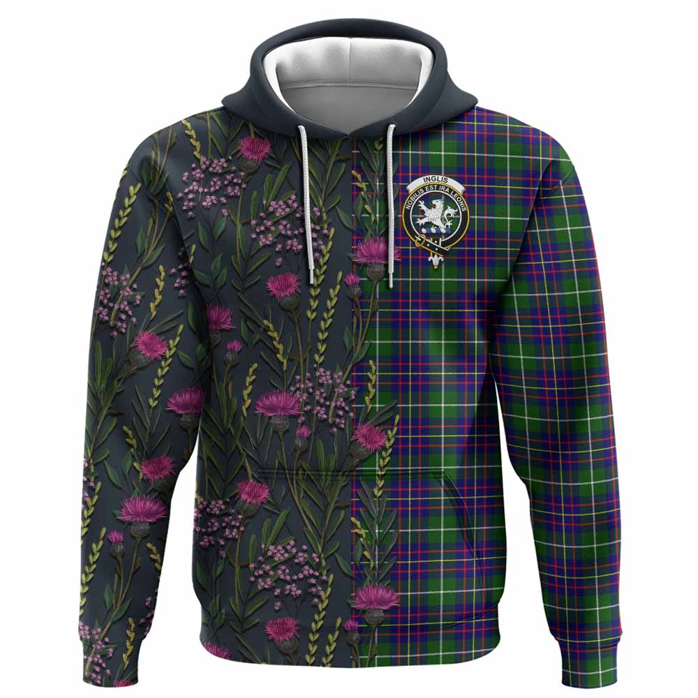 Inglis Family Crest Tartan Hoodie Scottish Thistle Flower Pattern Half Style - Tartan Vibes Clothing
