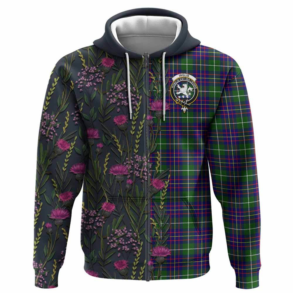Inglis Family Crest Tartan Hoodie Scottish Thistle Flower Pattern Half Style - Tartan Vibes Clothing