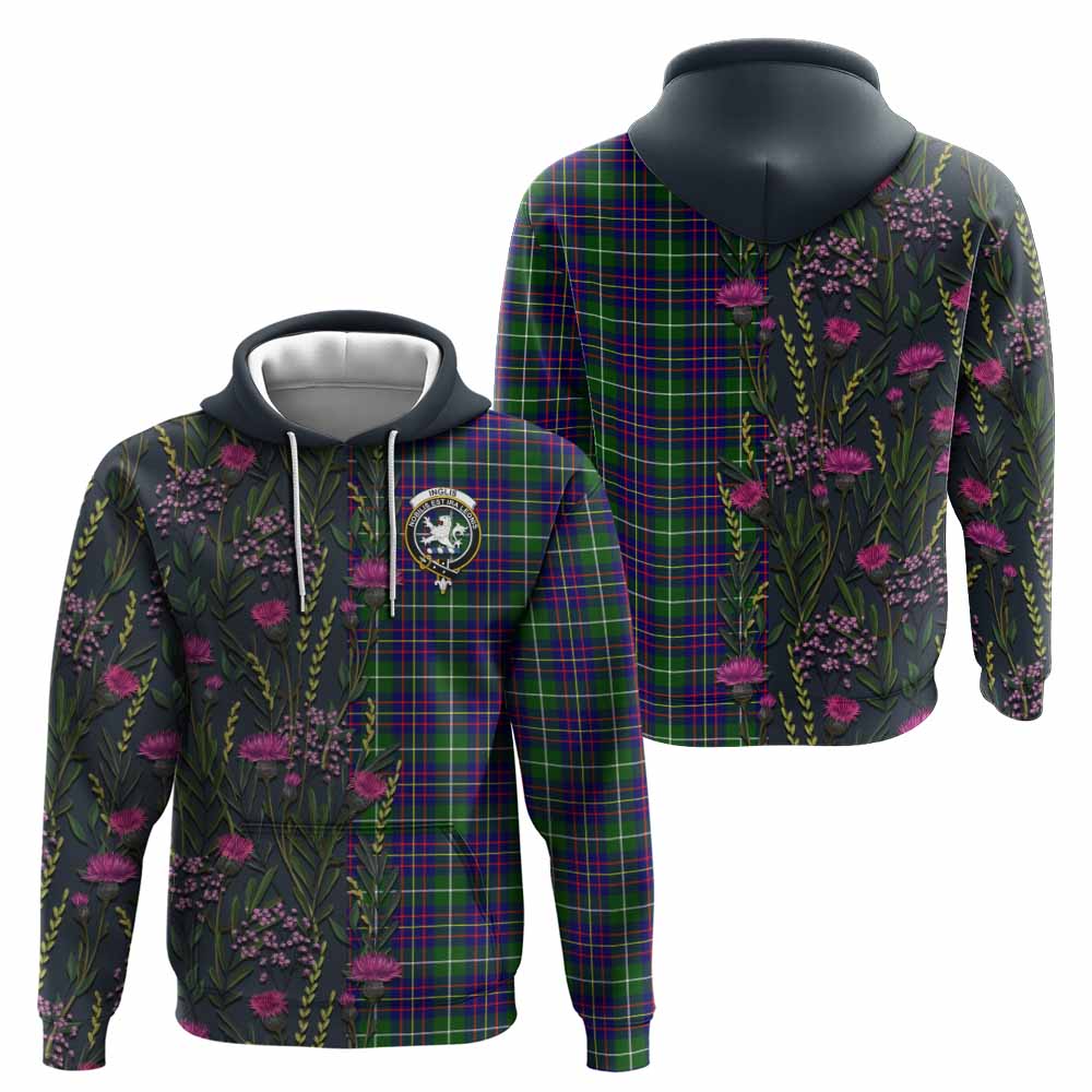 Inglis Family Crest Tartan Hoodie Scottish Thistle Flower Pattern Half Style - Tartan Vibes Clothing