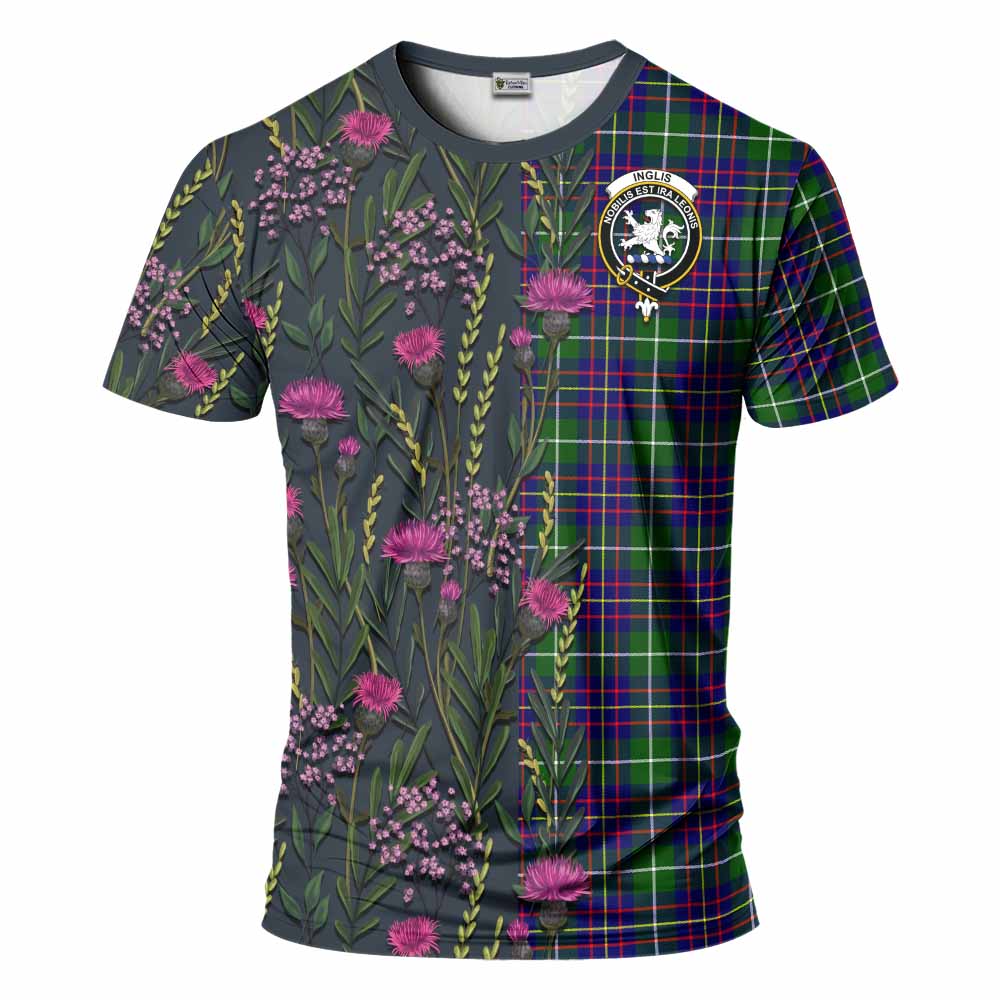 Inglis Family Crest Tartan T-Shirt Scottish Thistle Flower Pattern Half Style - Tartan Vibes Clothing