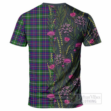 Inglis Family Crest Tartan T-Shirt Scottish Thistle Flower Pattern Half Style