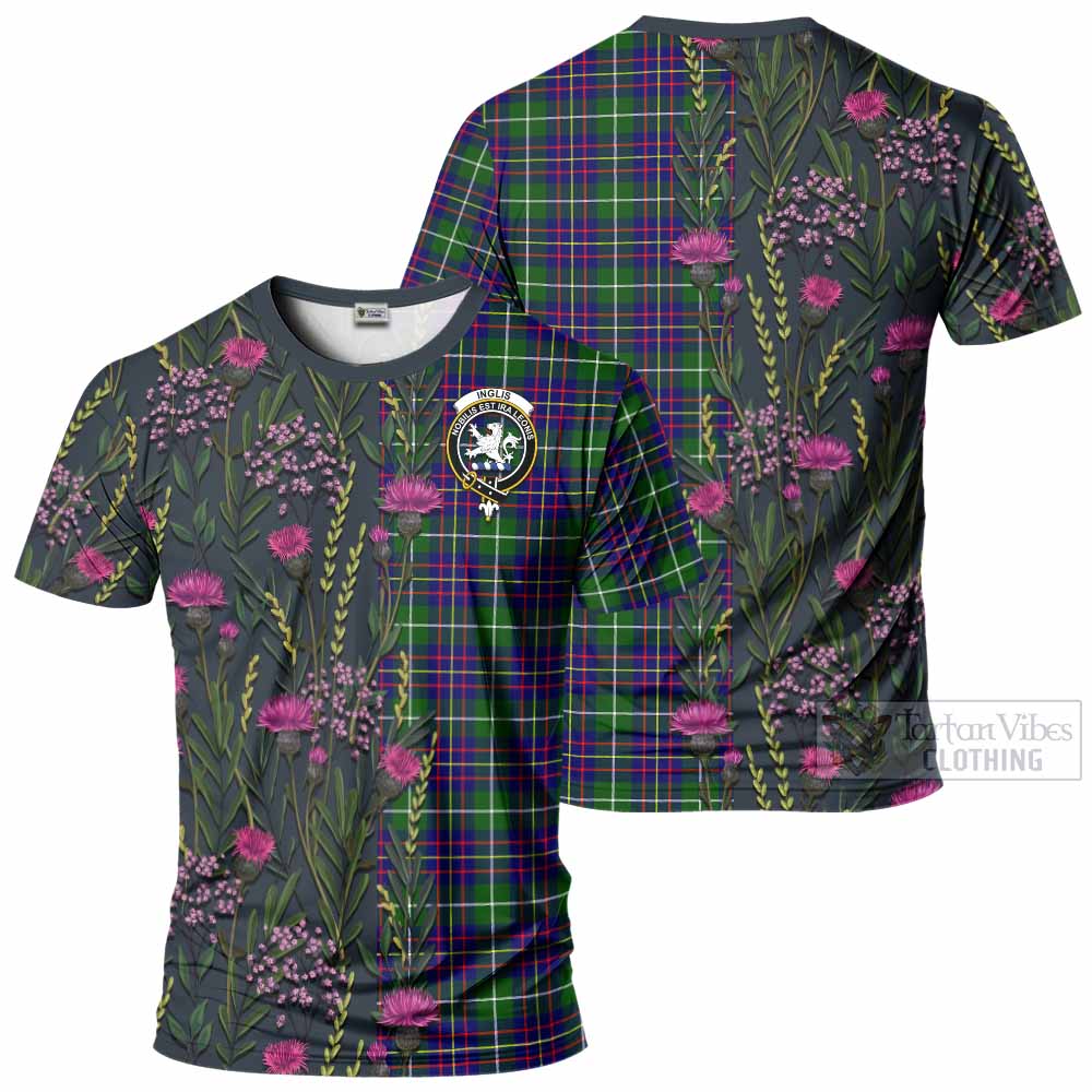 Inglis Family Crest Tartan T-Shirt Scottish Thistle Flower Pattern Half Style - Tartan Vibes Clothing