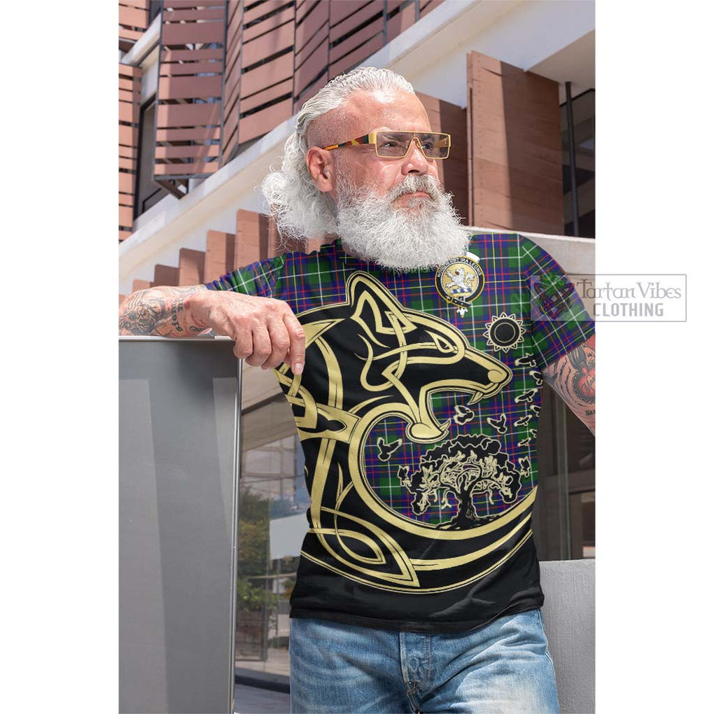 Tartan Vibes Clothing Inglis Modern Tartan Cotton T-shirt with Family Crest Celtic Wolf Style