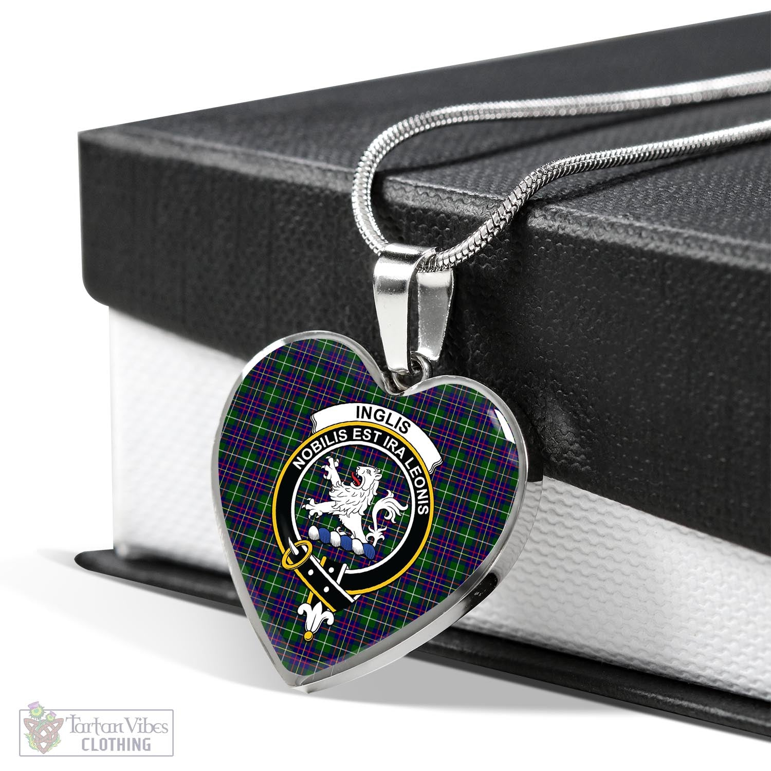 Inglis Tartan Heart Necklace with Family Crest Luxury Necklace (Silver) No - Tartan Vibes Clothing