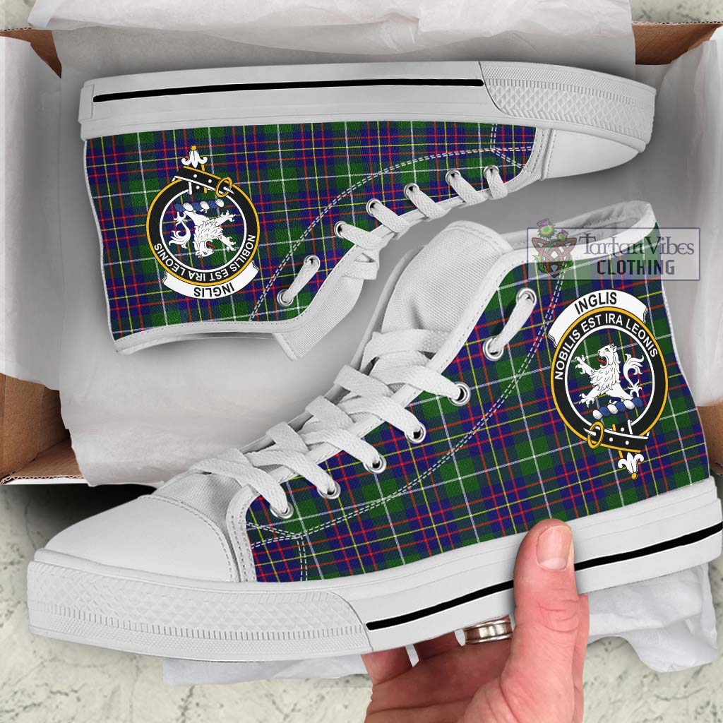 Inglis Tartan High Top Shoes with Family Crest Kid High Top - White Sole - Tartan Vibes Clothing