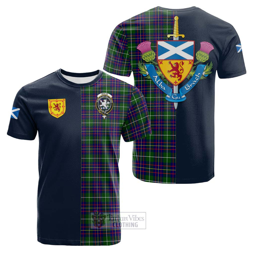 Tartan Vibes Clothing Inglis Modern Tartan Cotton T-shirt with Scottish Lion Royal Arm Half Style