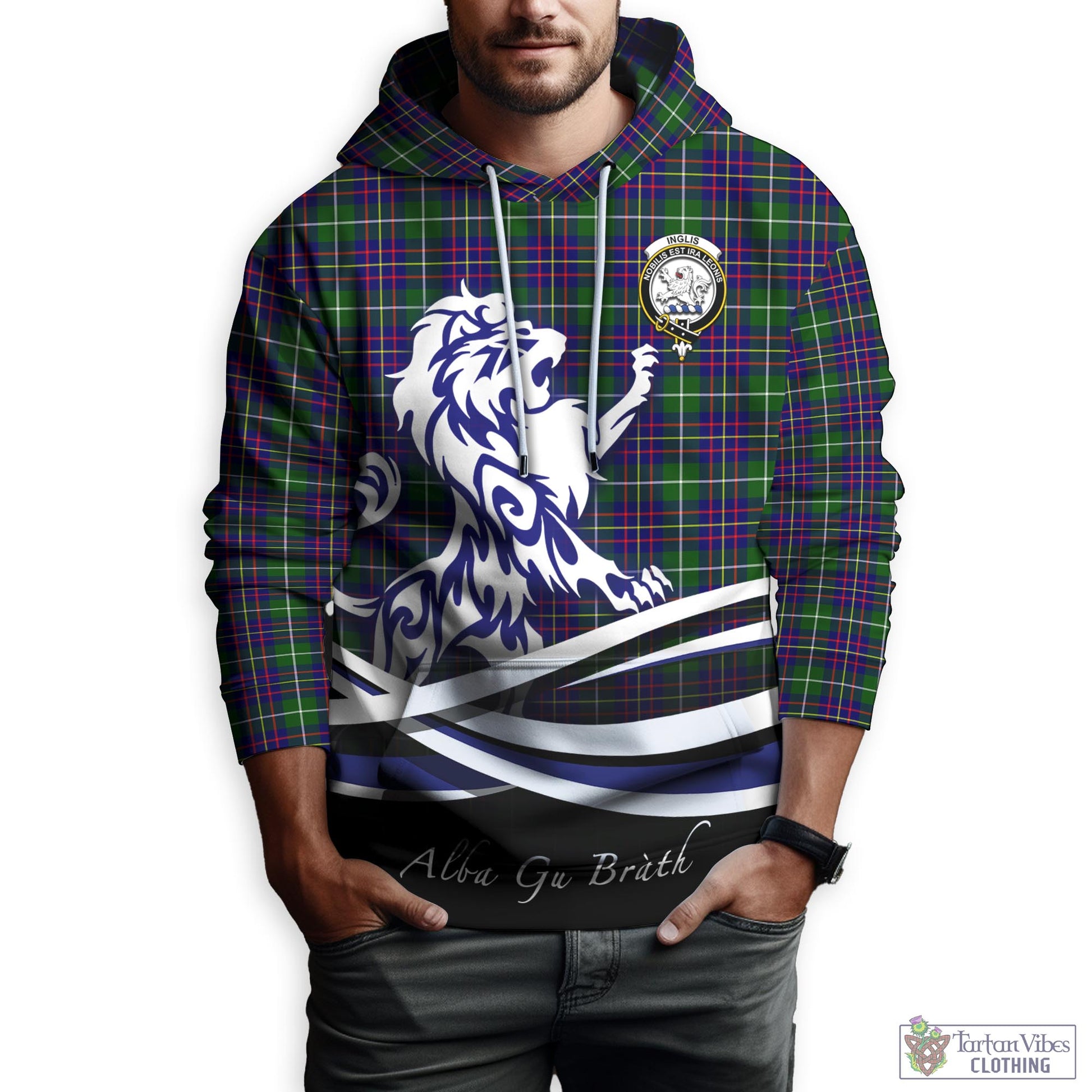 Inglis Tartan Hoodie with Alba Gu Brath Regal Lion Emblem Zip Hoodie - Tartan Vibes Clothing