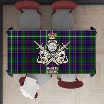 Inglis Modern Tartan Tablecloth with Clan Crest and the Golden Sword of Courageous Legacy