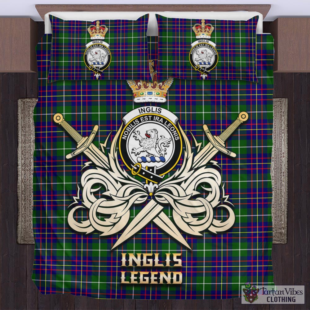 Tartan Vibes Clothing Inglis Modern Tartan Bedding Set with Clan Crest and the Golden Sword of Courageous Legacy
