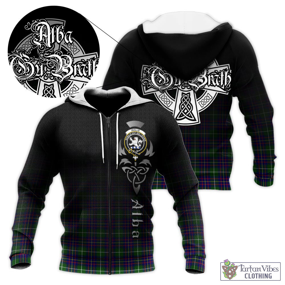 Inglis Tartan Knitted Hoodie Featuring Alba Gu Brath Family Crest Celtic Inspired Unisex - Tartan Vibes Clothing