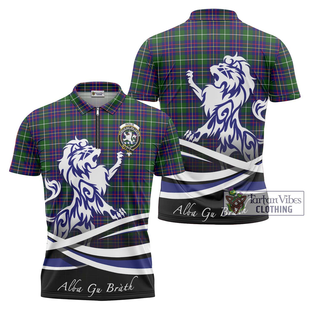 Inglis Tartan Zipper Polo Shirt with Alba Gu Brath Regal Lion Emblem Unisex - Tartan Vibes Clothing