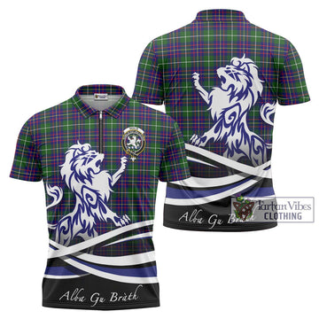 Inglis Tartan Zipper Polo Shirt with Alba Gu Brath Regal Lion Emblem Unisex - Tartan Vibes Clothing