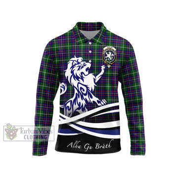 Inglis Tartan Long Sleeve Polo Shirt with Alba Gu Brath Regal Lion Emblem Unisex - Tartan Vibes Clothing
