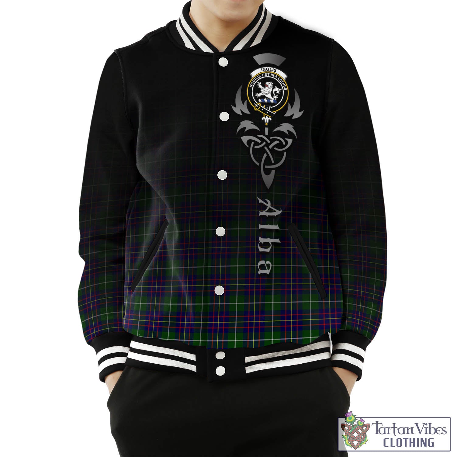 Inglis Tartan Baseball Jacket Featuring Alba Gu Brath Family Crest Celtic Inspired Unisex - Tartan Vibes Clothing