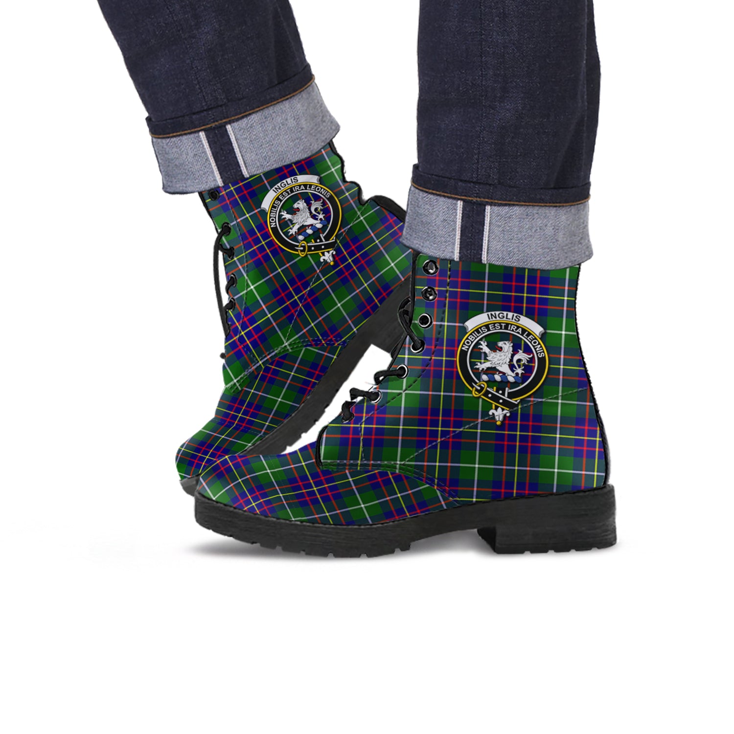 Inglis Tartan Leather Boots with Family Crest Men' Boots - Tartan Vibes Clothing