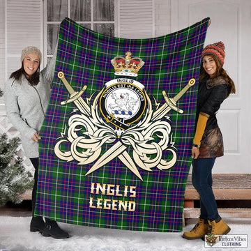 Inglis Tartan Blanket with Clan Crest and the Golden Sword of Courageous Legacy X-Large 59 x 79 inches 150 x 200 cm - Tartan Vibes Clothing