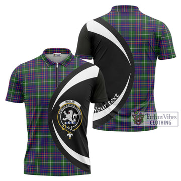 Inglis Tartan Zipper Polo Shirt with Family Crest Circle Style Unisex - Tartan Vibes Clothing