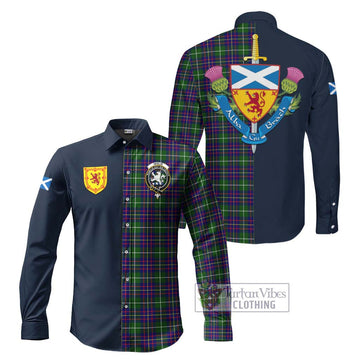 Tartan Vibes Clothing Inglis Modern Tartan Long Sleeve Button Shirt with Scottish Lion Royal Arm Half Style