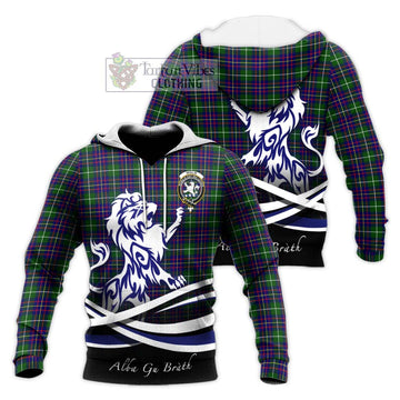 Inglis Tartan Knitted Hoodie with Alba Gu Brath Regal Lion Emblem Unisex Knitted Pullover Hoodie - Tartan Vibes Clothing