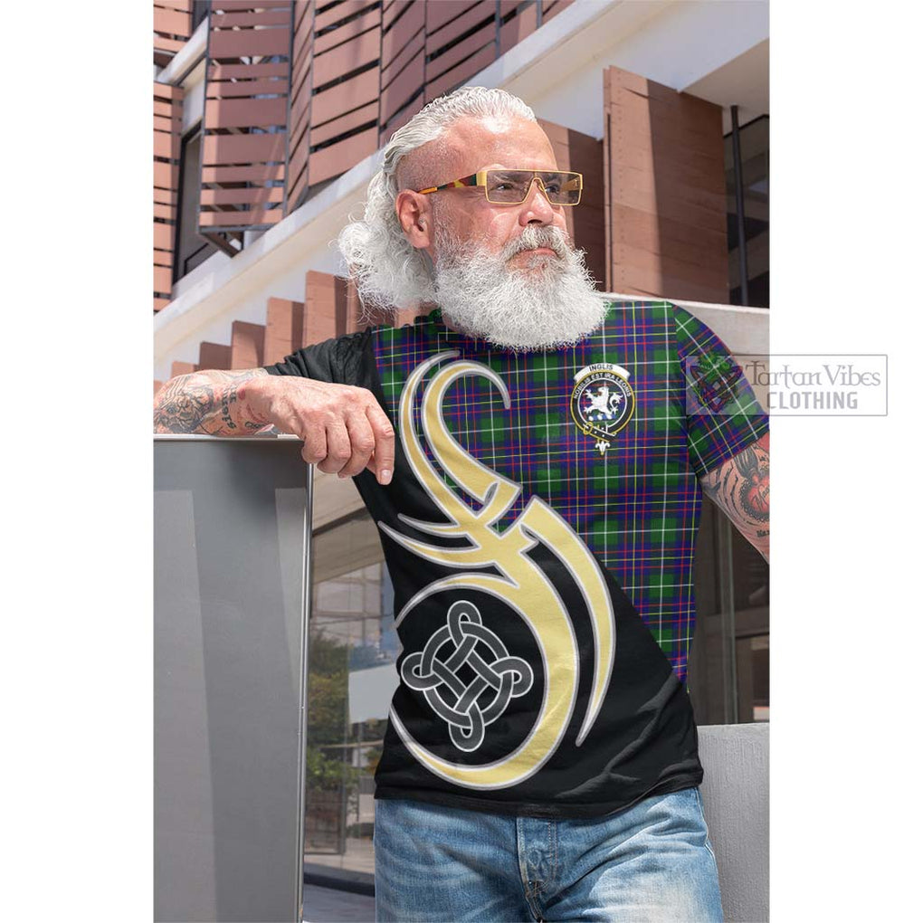 Tartan Vibes Clothing Inglis Modern Tartan Cotton T-shirt with Family Crest and Celtic Symbol Style