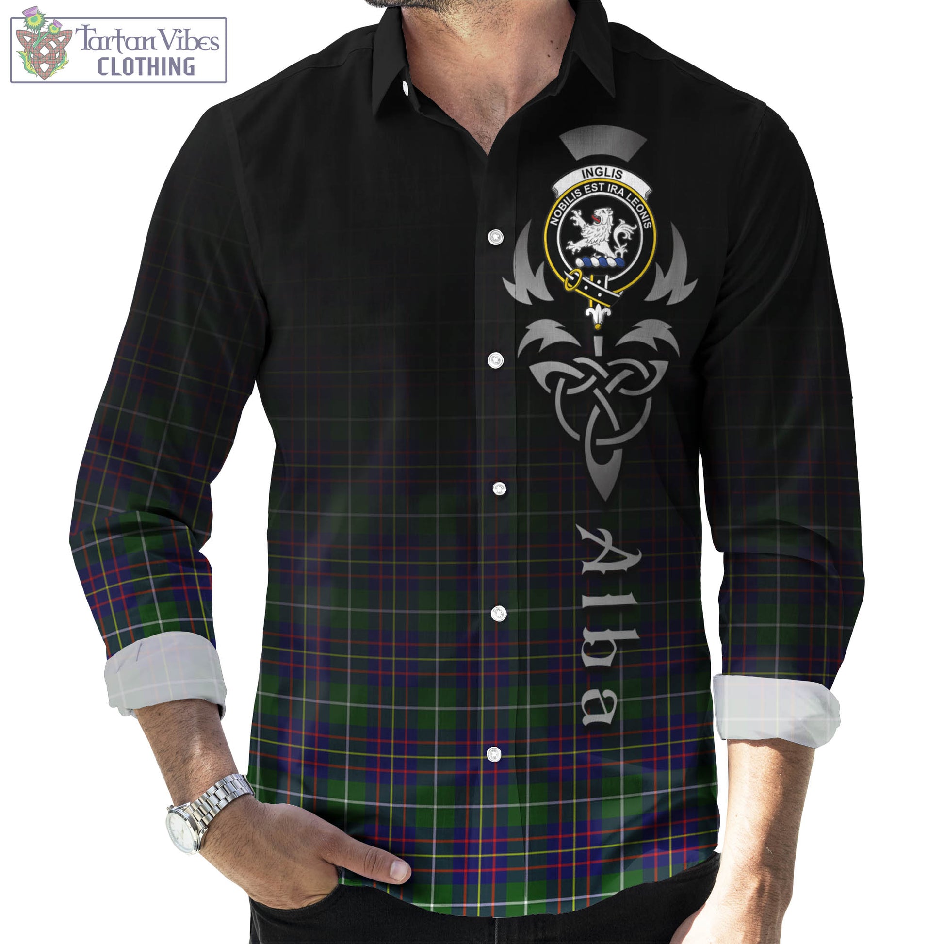 Inglis Tartan Long Sleeve Button Up Featuring Alba Gu Brath Family Crest Celtic Inspired Men's Shirt - Tartan Vibes Clothing
