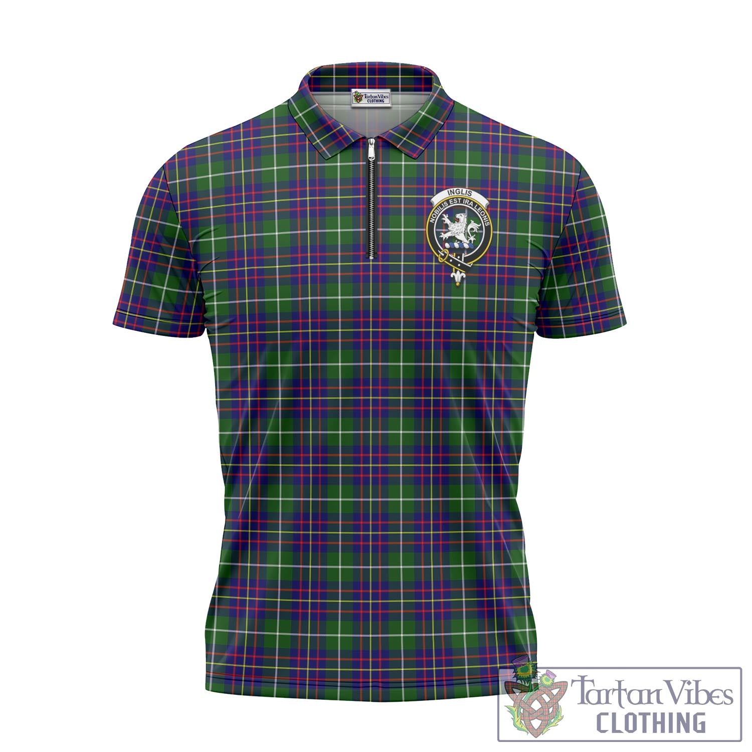 Inglis Tartan Zipper Polo Shirt with Family Crest Unisex - Tartan Vibes Clothing