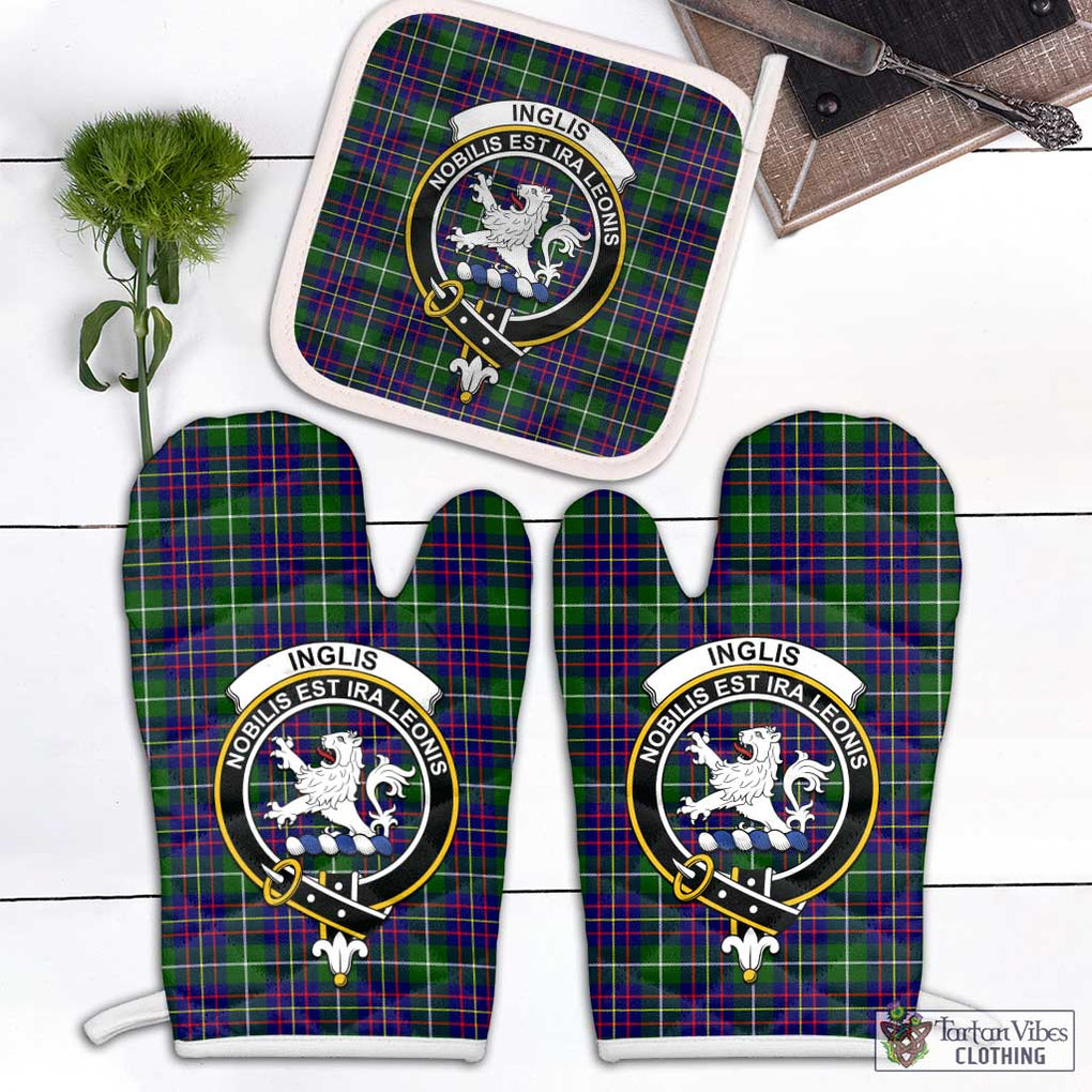 Inglis Tartan Combo Oven Mitt & Pot-Holder with Family Crest Combo 2 Oven Mitt & 1 Pot-Holder Black - Tartan Vibes Clothing