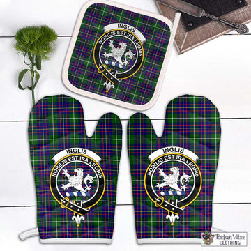 Inglis Tartan Combo Oven Mitt & Pot-Holder with Family Crest Combo 2 Oven Mitt & 1 Pot-Holder Black - Tartan Vibes Clothing