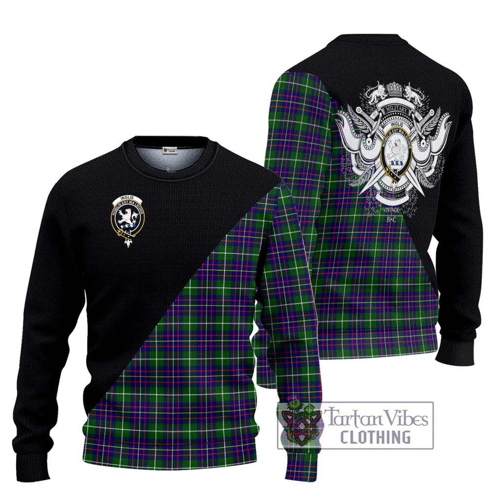 Inglis Tartan Ugly Sweater with Family Crest and Military Logo Style Unisex - Tartan Vibes Clothing