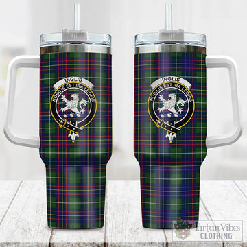 Inglis Tartan Tumbler with Handle with Family Crest One Size 40 OZ - Tartan Vibes Clothing