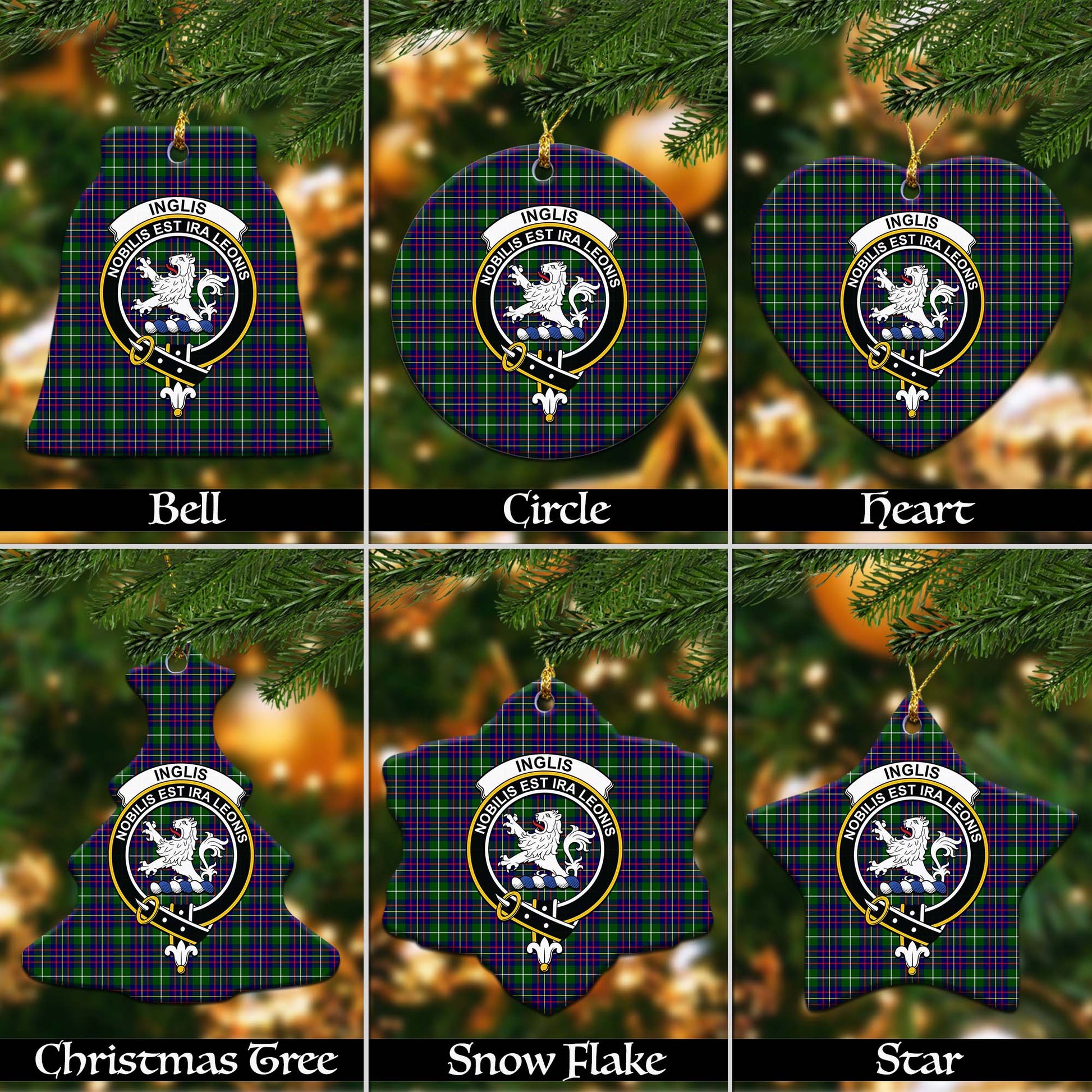 Inglis Tartan Christmas Ceramic Ornaments with Family Crest Ceramic - Tartan Vibes Clothing