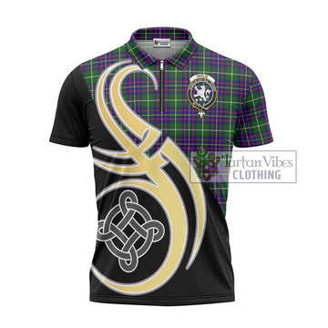Inglis Tartan Zipper Polo Shirt with Family Crest and Celtic Symbol Style - Tartan Vibes Clothing