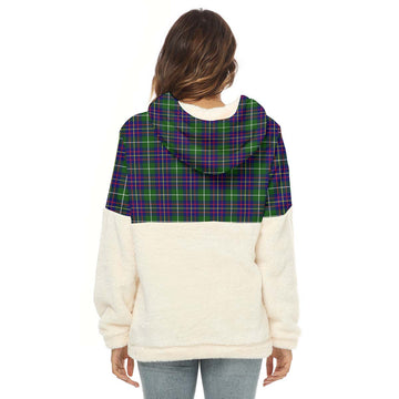 Inglis Tartan Half Style Women's Borg Fleece Hoodie with Half Zip with Family Crest - Tartan Vibes Clothing