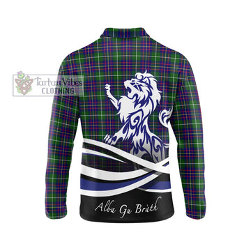Inglis Tartan Long Sleeve Polo Shirt with Alba Gu Brath Regal Lion Emblem - Tartan Vibes Clothing
