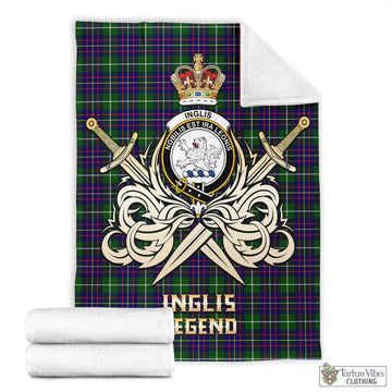 Inglis Modern Tartan Blanket with Clan Crest and the Golden Sword of Courageous Legacy