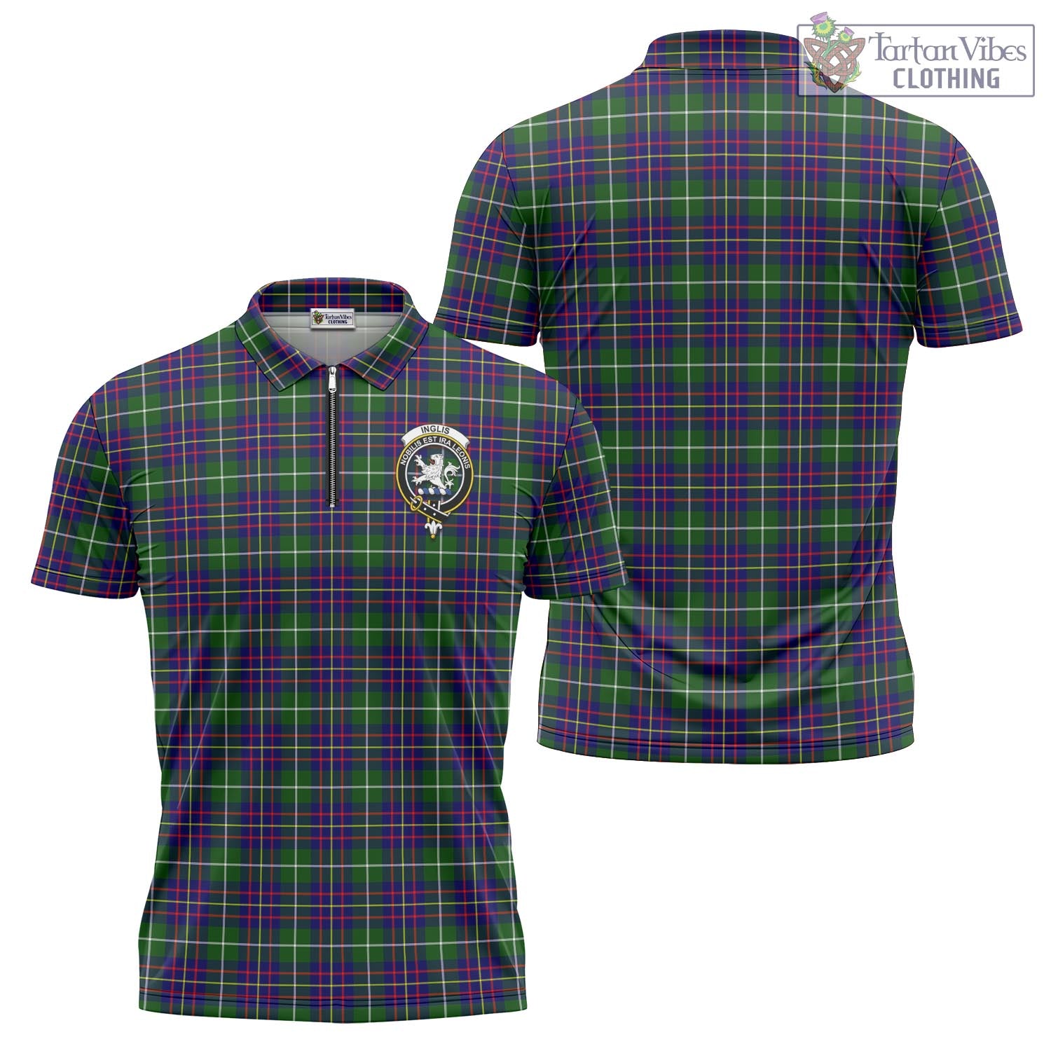 Inglis Tartan Zipper Polo Shirt with Family Crest - Tartan Vibes Clothing