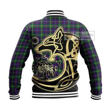 Inglis Tartan Baseball Jacket with Family Crest Celtic Wolf Style - Tartan Vibes Clothing