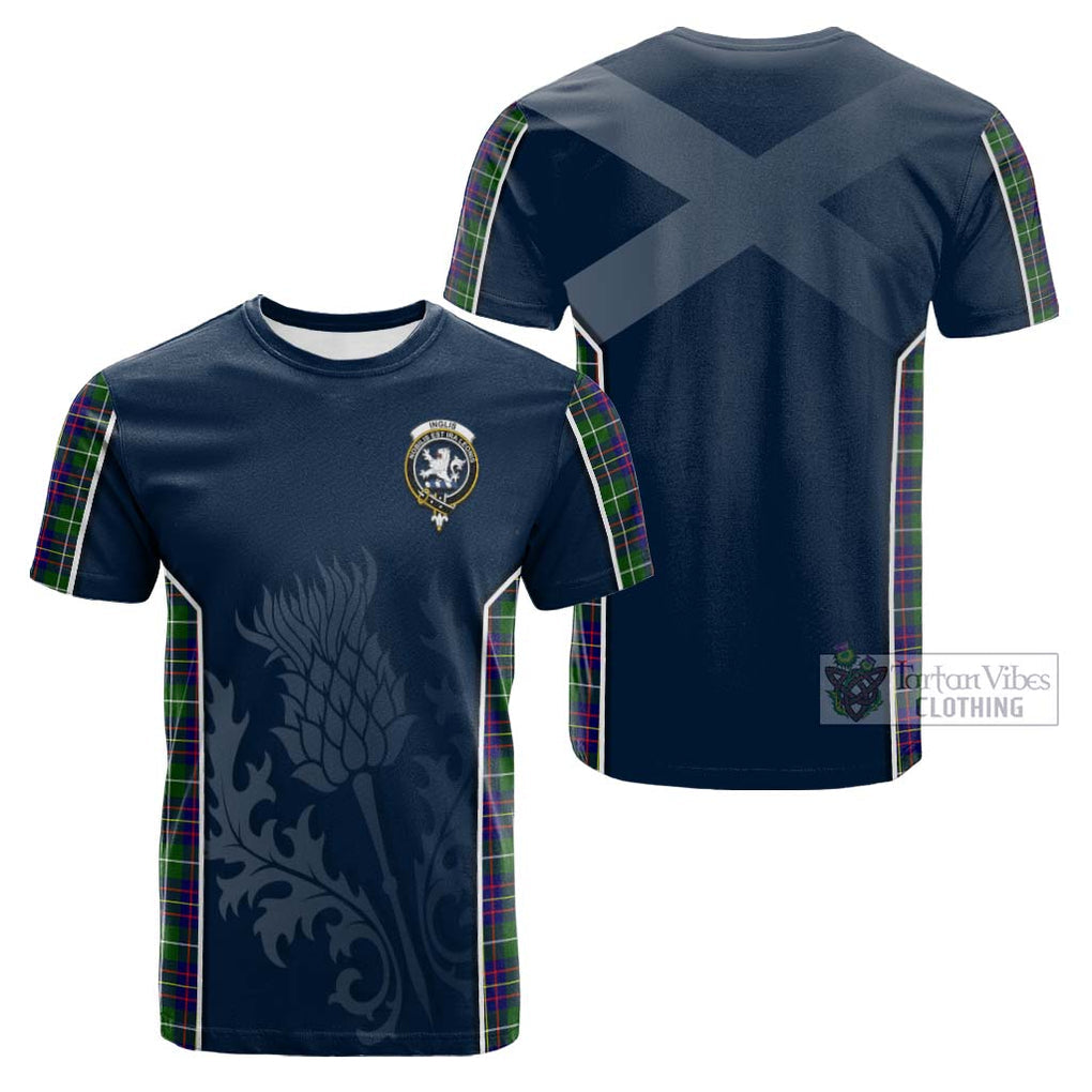 Tartan Vibes Clothing Inglis Modern Tartan Cotton T-shirt with Family Crest and Scottish Thistle Vibes Sport Style