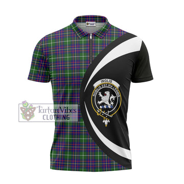 Inglis Tartan Zipper Polo Shirt with Family Crest Circle Style - Tartan Vibes Clothing