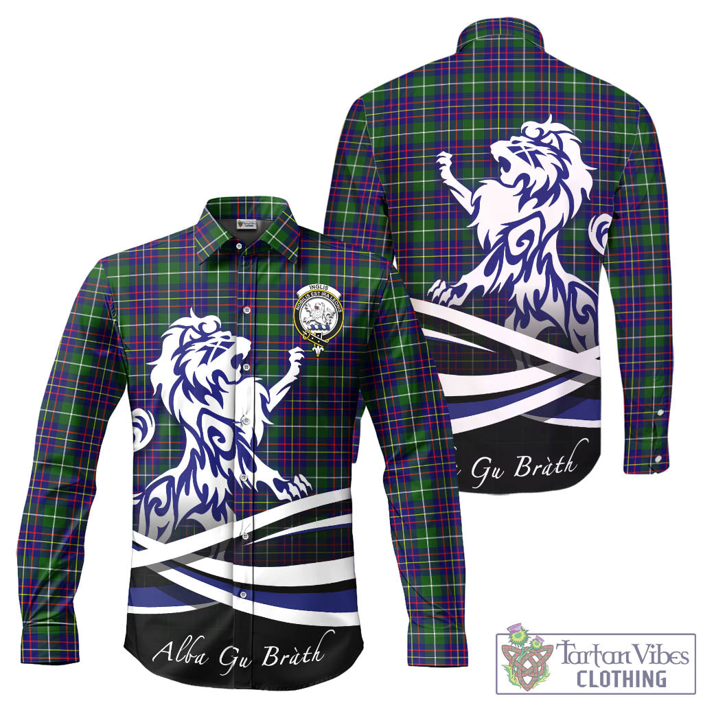 Inglis Tartan Long Sleeve Button Up Shirt with Alba Gu Brath Regal Lion Emblem - Tartan Vibes Clothing