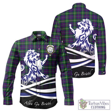Inglis Modern Tartan Long Sleeve Button Up Shirt with Alba Gu Brath Regal Lion Emblem