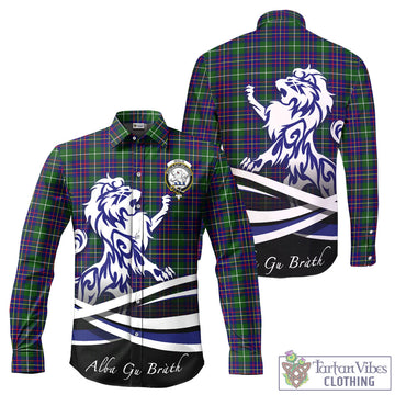 Inglis Tartan Long Sleeve Button Up Shirt with Alba Gu Brath Regal Lion Emblem - Tartan Vibes Clothing