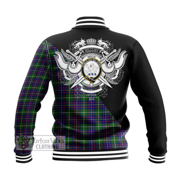 Inglis Tartan Baseball Jacket with Family Crest and Military Logo Style - Tartan Vibes Clothing