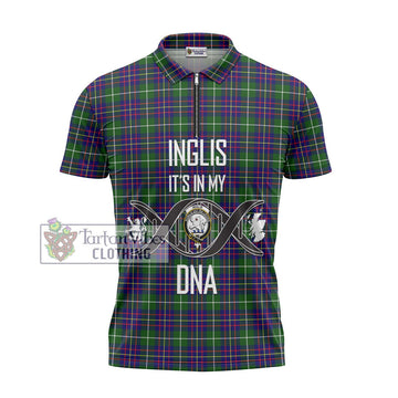 Inglis Tartan Zipper Polo Shirt with Family Crest DNA In Me Style - Tartan Vibes Clothing