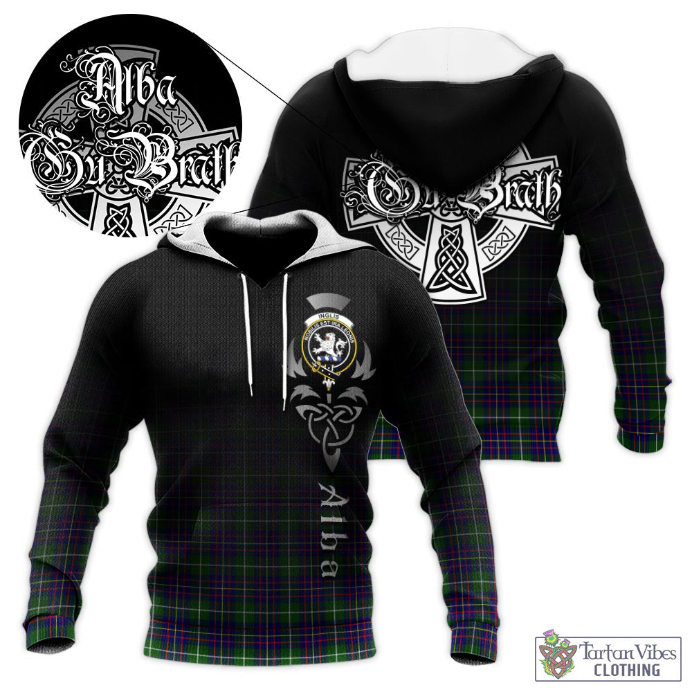 Inglis Tartan Knitted Hoodie Featuring Alba Gu Brath Family Crest Celtic Inspired - Tartan Vibes Clothing