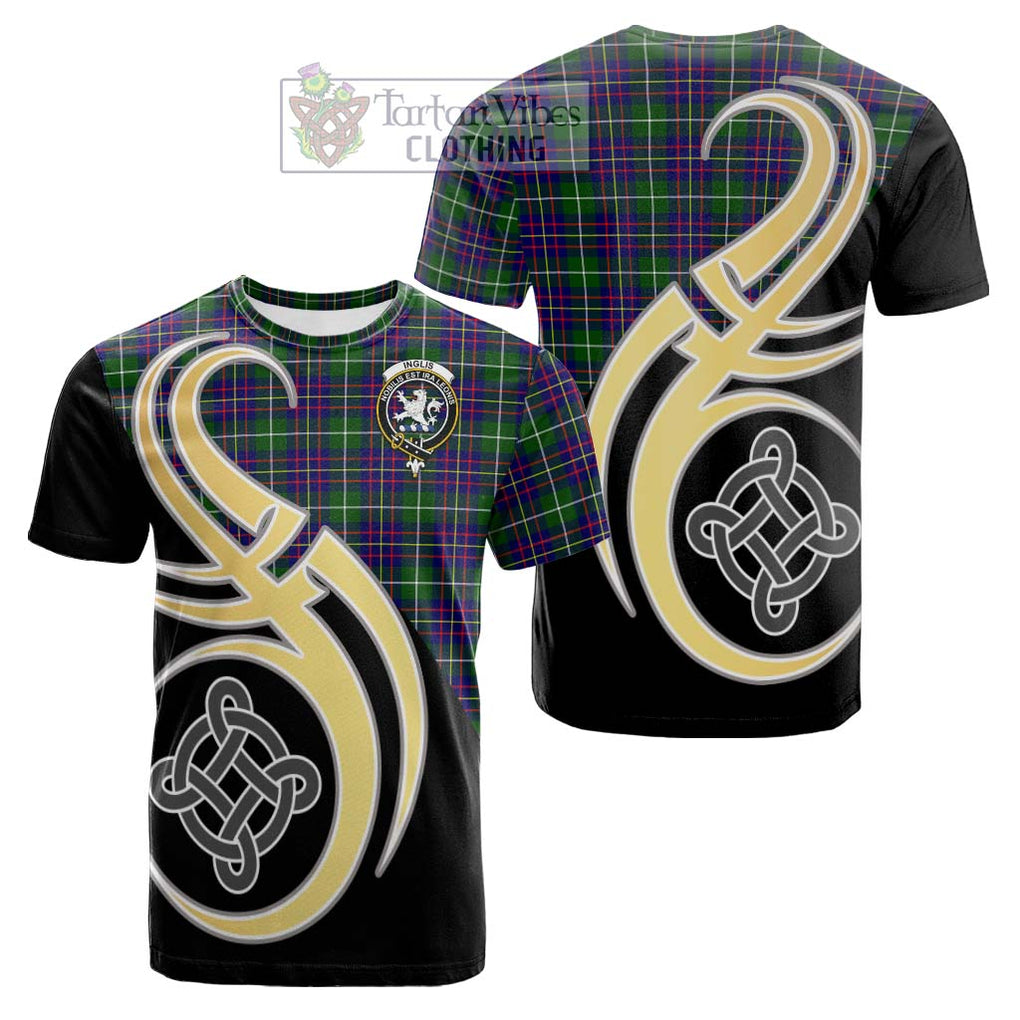 Tartan Vibes Clothing Inglis Modern Tartan Cotton T-shirt with Family Crest and Celtic Symbol Style