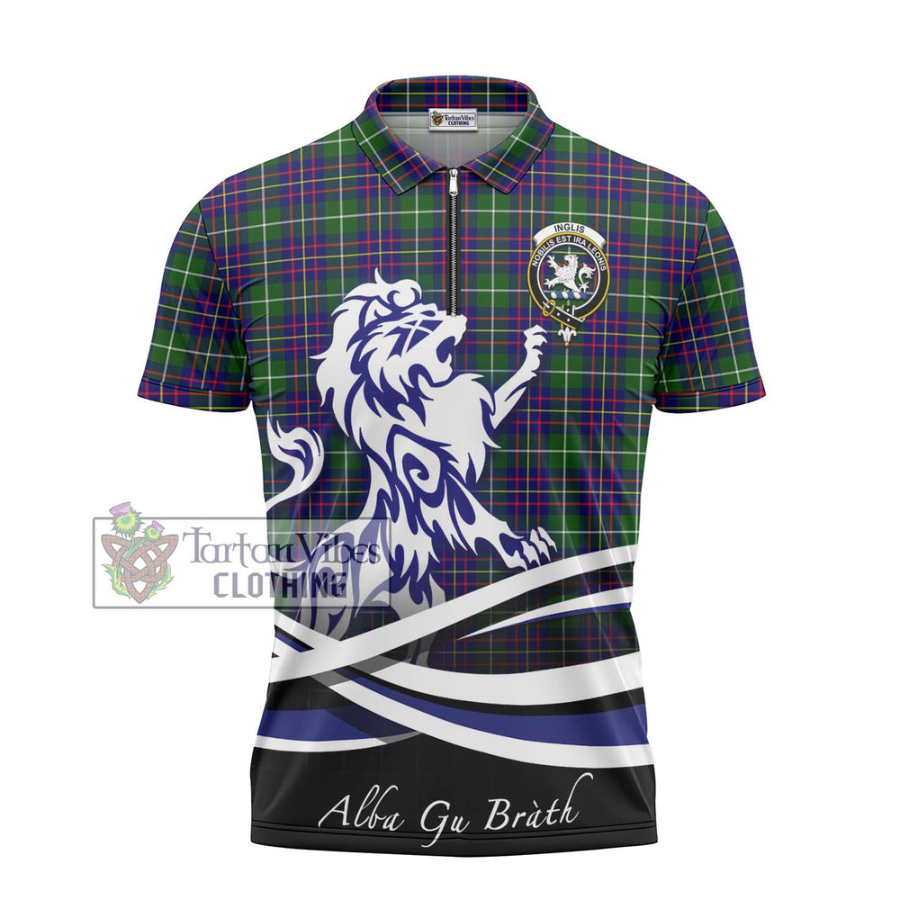 Inglis Tartan Zipper Polo Shirt with Alba Gu Brath Regal Lion Emblem - Tartan Vibes Clothing