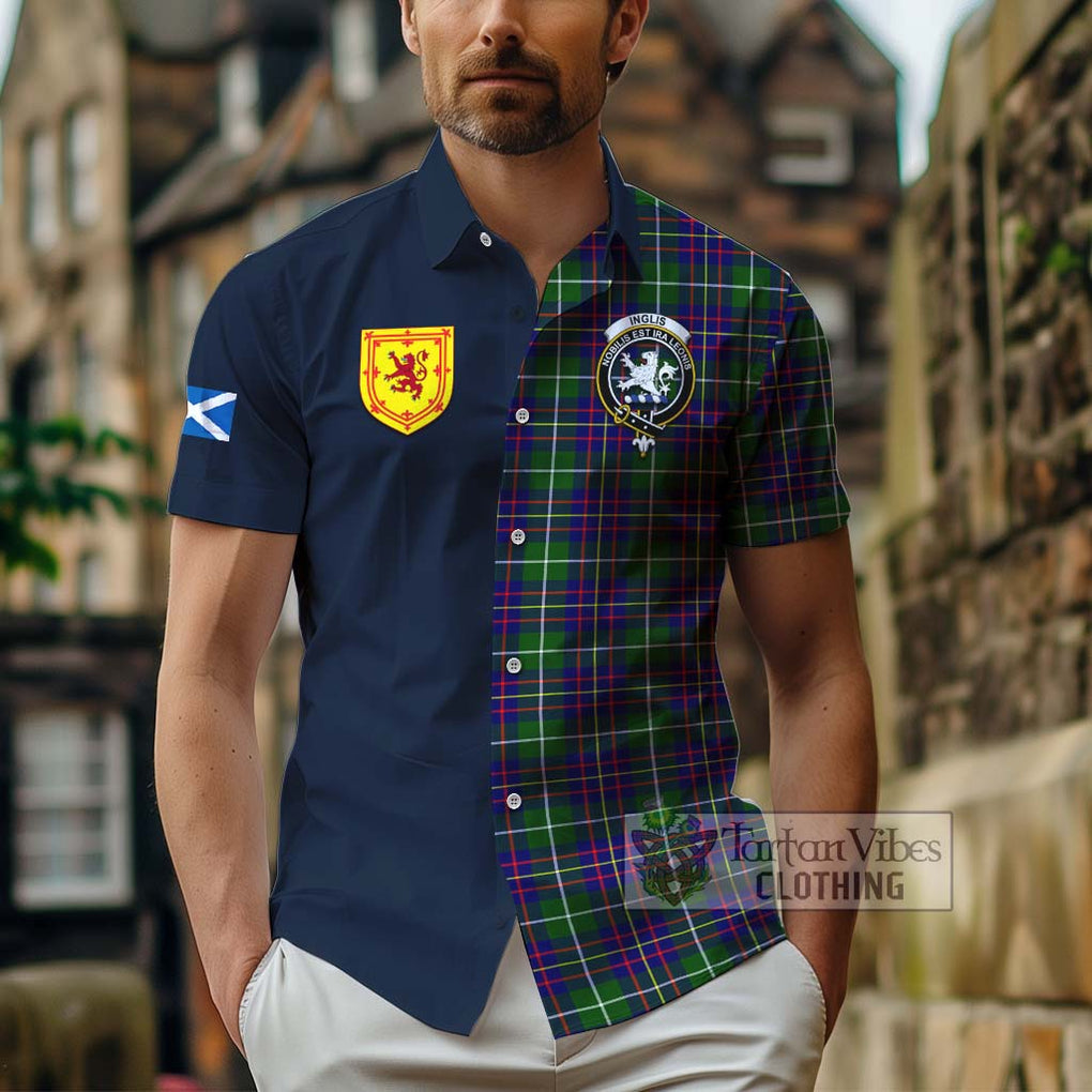Inglis Tartan Hawaiian Shirt Alba with Scottish Lion Royal Arm Half Style - Tartan Vibes Clothing