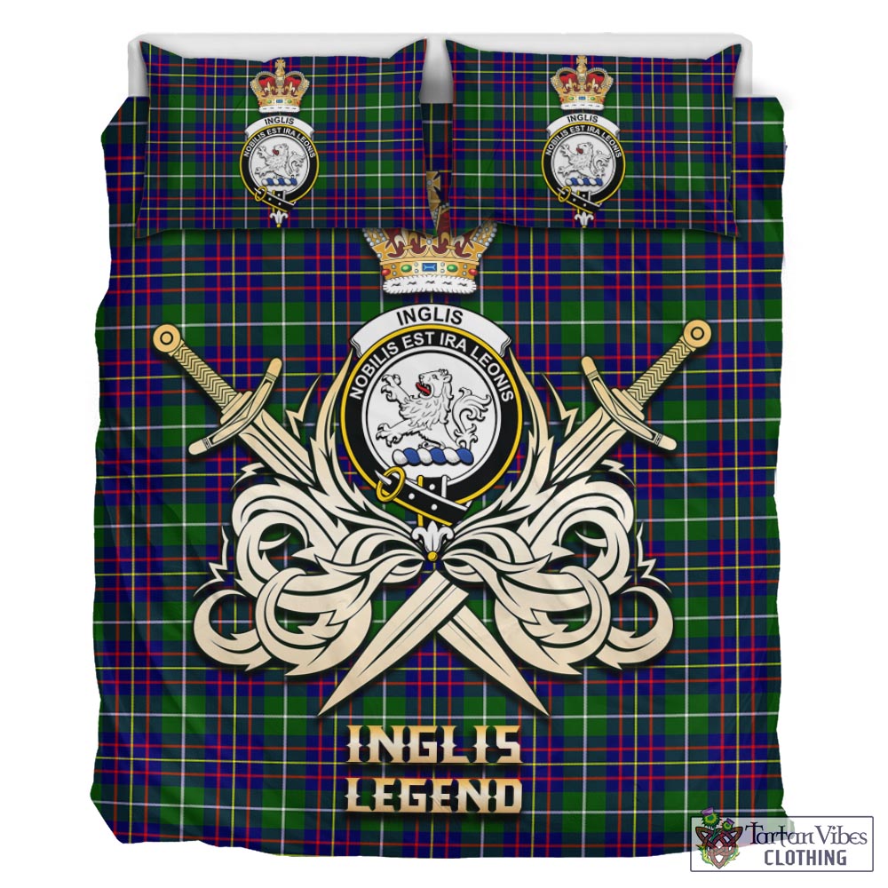 Tartan Vibes Clothing Inglis Modern Tartan Bedding Set with Clan Crest and the Golden Sword of Courageous Legacy